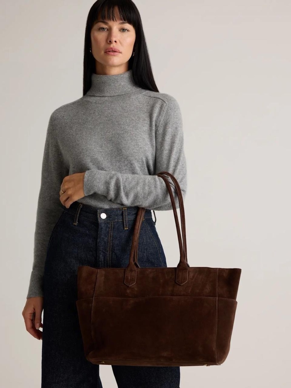 Quince Hudson Suede Tote in Chocolate Brown - Picture 6 of 6
